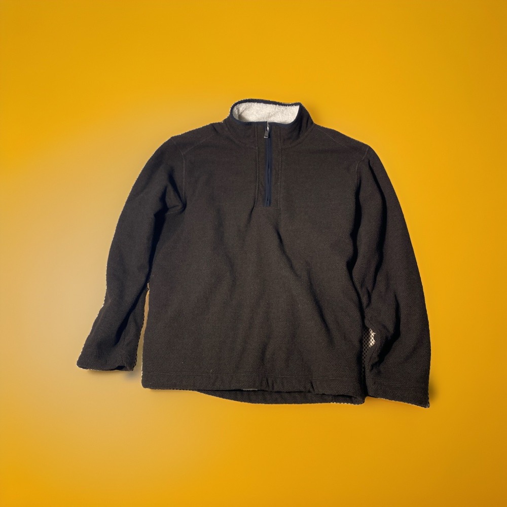 ORVIS Brighton 1/4-Zip Pullover Sweater Mens 2XL Sherpa Lined Brown Jacquard